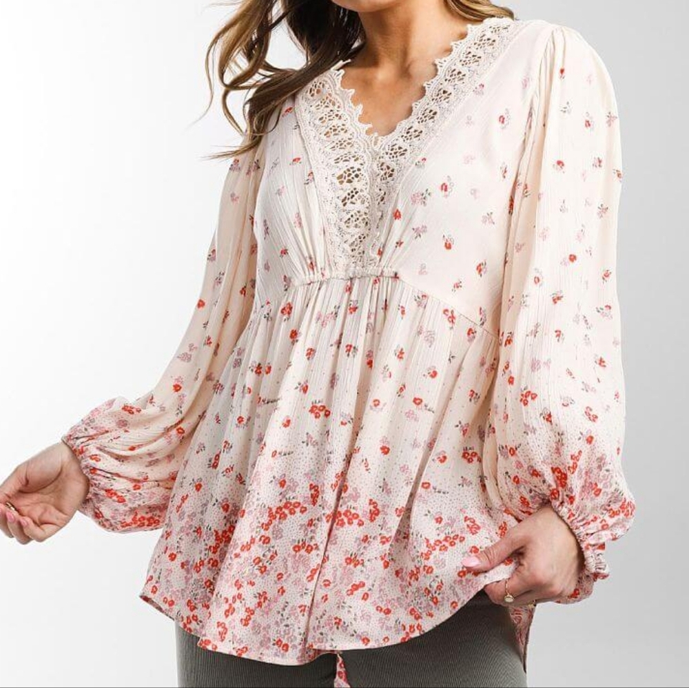 NeW ANGIE FLOWY FLORAL CRINKLE BLOUSE TOP